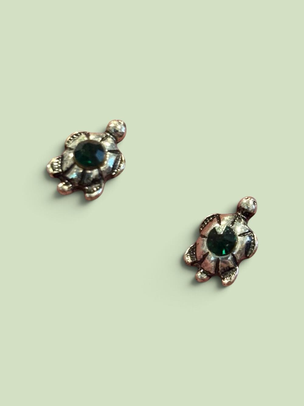 Tiny Turtle Earrings Emerald Green Rhinestone Kitsch Y2K Studs